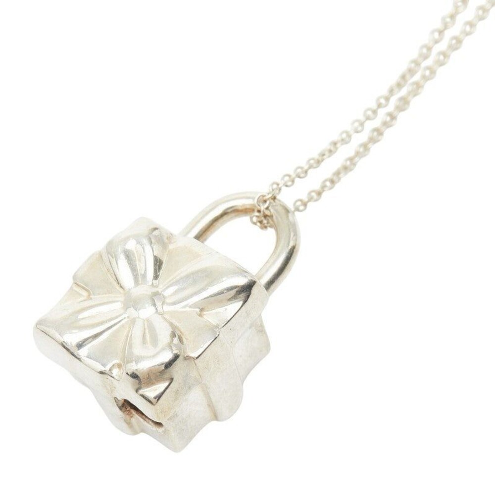 Tiffany & Co. Present Box Lock Ribbon Pendant Necklace Sterling Silver 925